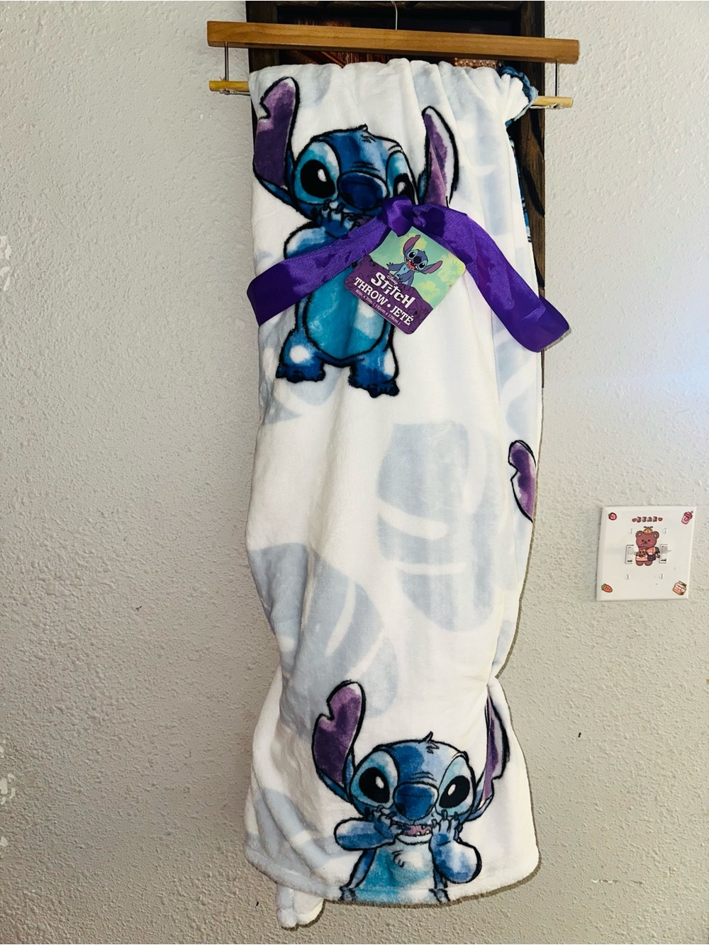Disney Stitch Plush Throw Blanket - Blue, Purple & White